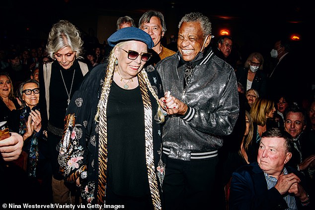 Rare public appearance!  Nine-time Grammy winner Joni Mitchell made a dramatic appearance Thursday night at the Bernard B. Jacobs Theater for the Broadway opening of Almost Famous in midtown Manhattan