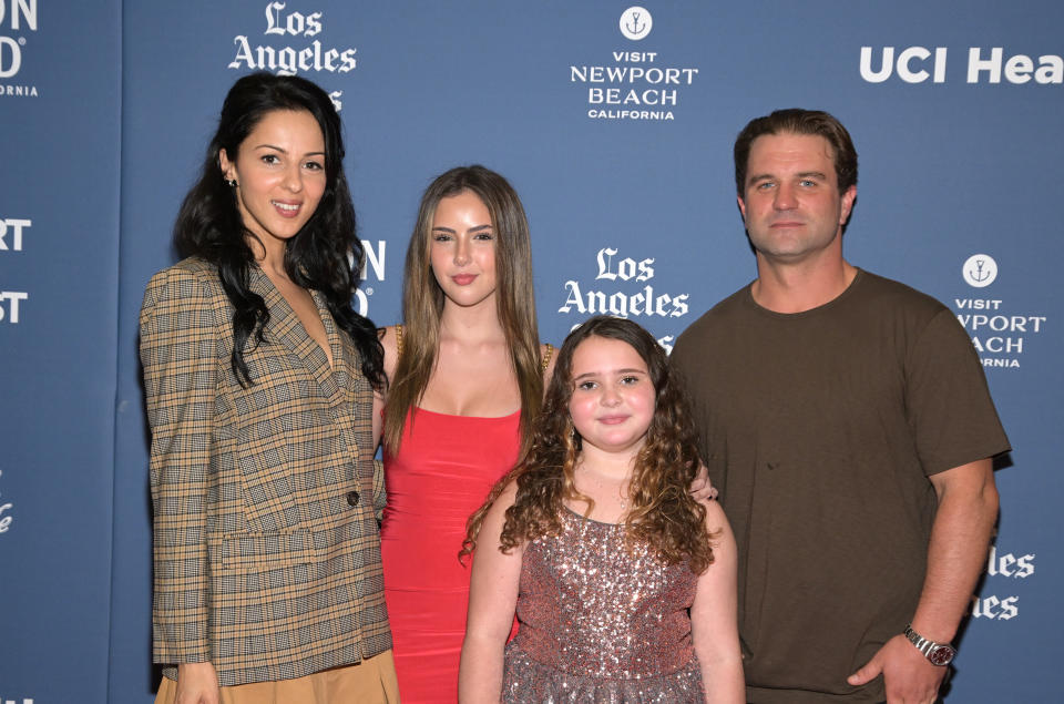 COSTA MESA, CALIFORNIA - OCTOBER 15: (LR) Actors Annet Mahendru, Lexy Kolker, Madison Harper Friedman and Milo Gibson attend the premiere of 